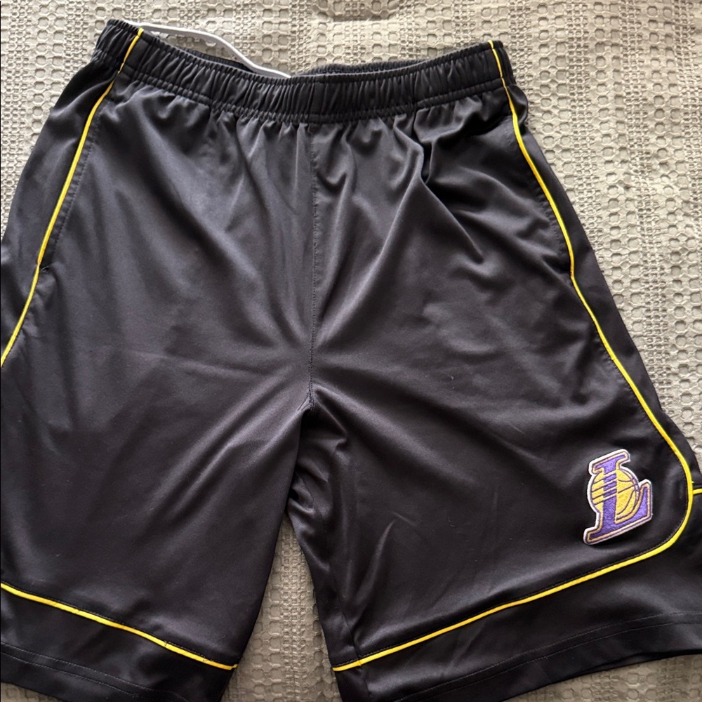 NBA LA Lakers Black Athletic Shorts with Yellow Piping